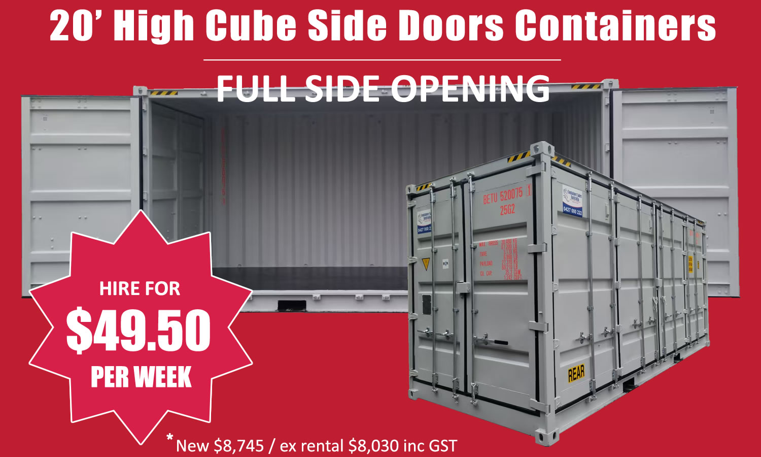 20ft HC Side Opening Containers on Hire & Sales Special for NSW