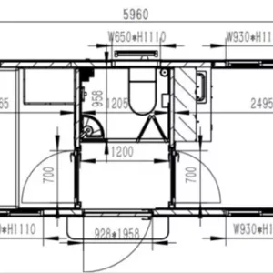 Floor plan of 6m two-room accommodation unit with kitchenette and ensuite, NSW