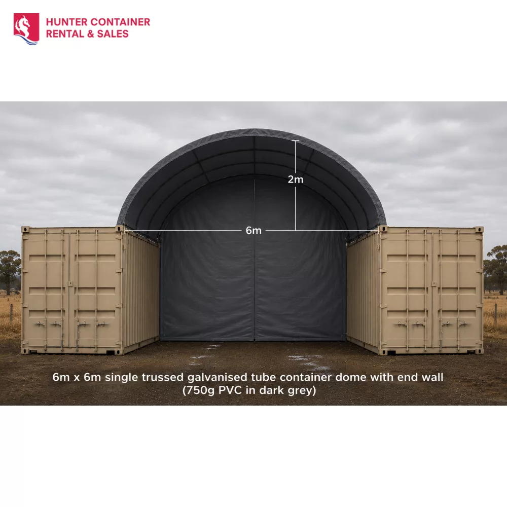 6x6m container dome shelter with end wall, with end wall, for sale NSW