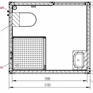 Floor plan of portable ensuite with shower, toilet and basin, NSW