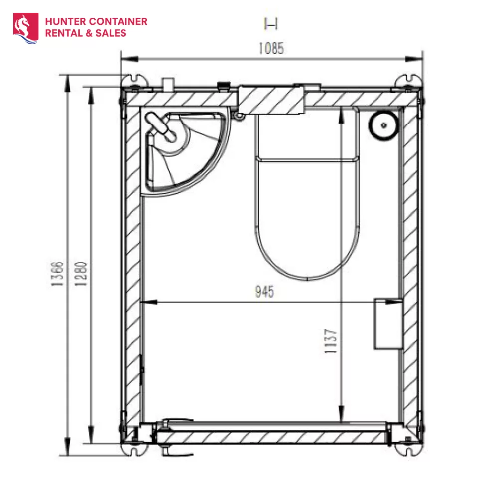 single portable toilet unit, layout and dimensions drawing, for sale NSW
